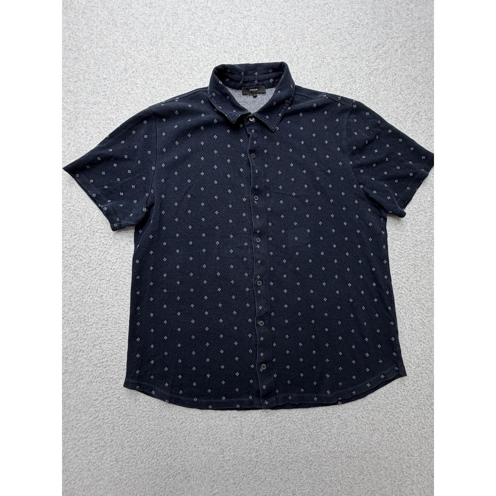 Vince Shirt Mens Large Blue Geometric Short Sleeve Button Cotton Casual